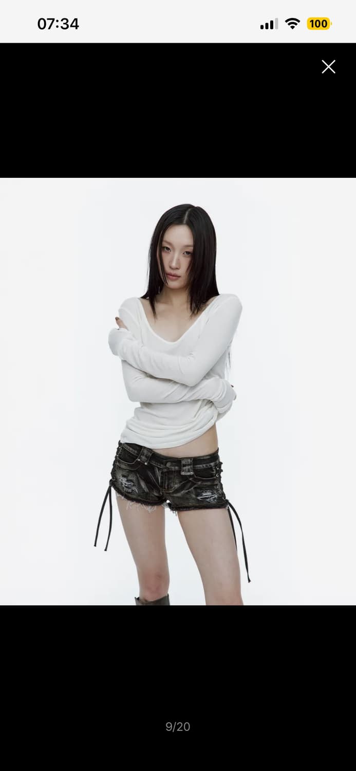 러프넥 레이스업 사이드 워시드 숏 팬츠 상품이미지1
