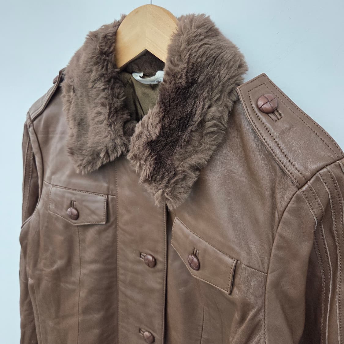 아디다스 브라운 가죽 자켓 퍼 카라 여/M 상품이미지4