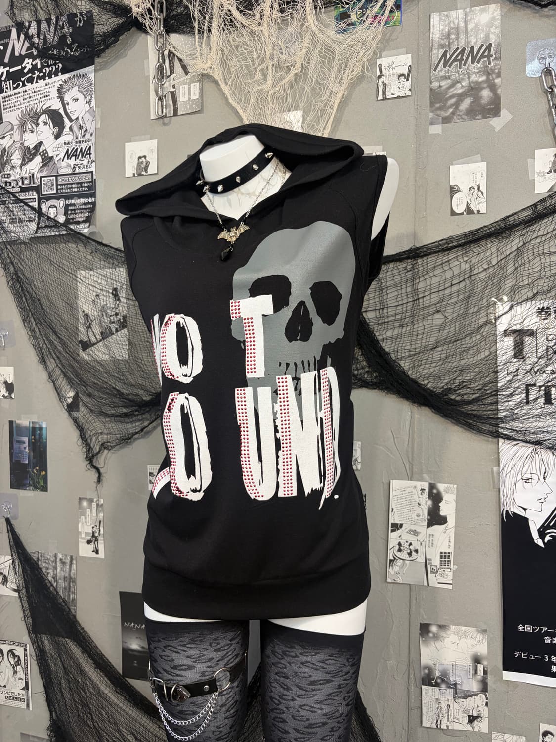 Y2K cubic skull back mesh overfit sleeve 상품이미지7