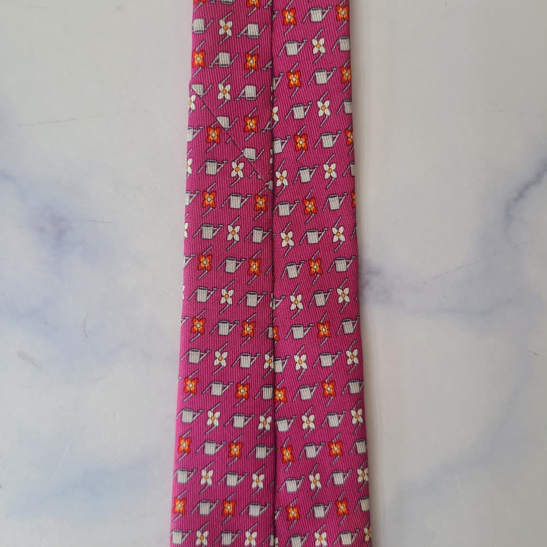 페라가모 실크 핑크 플라워 자카드 넥타이 9.6cm A등급 G1 상품이미지10
