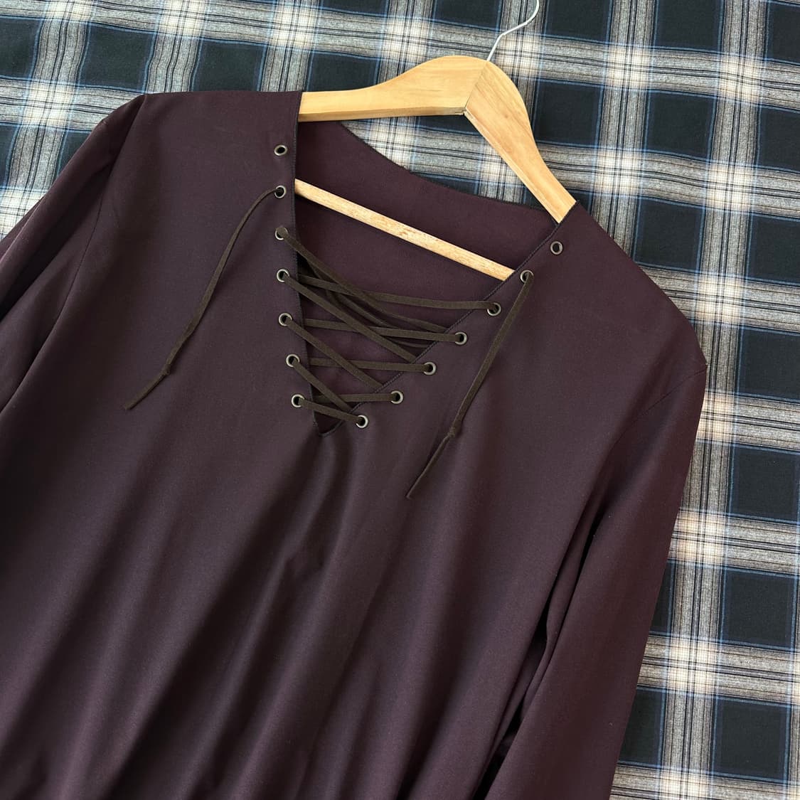 일본 빈티지 웨스턴 레이스업 긴팔 티셔츠 상품이미지1