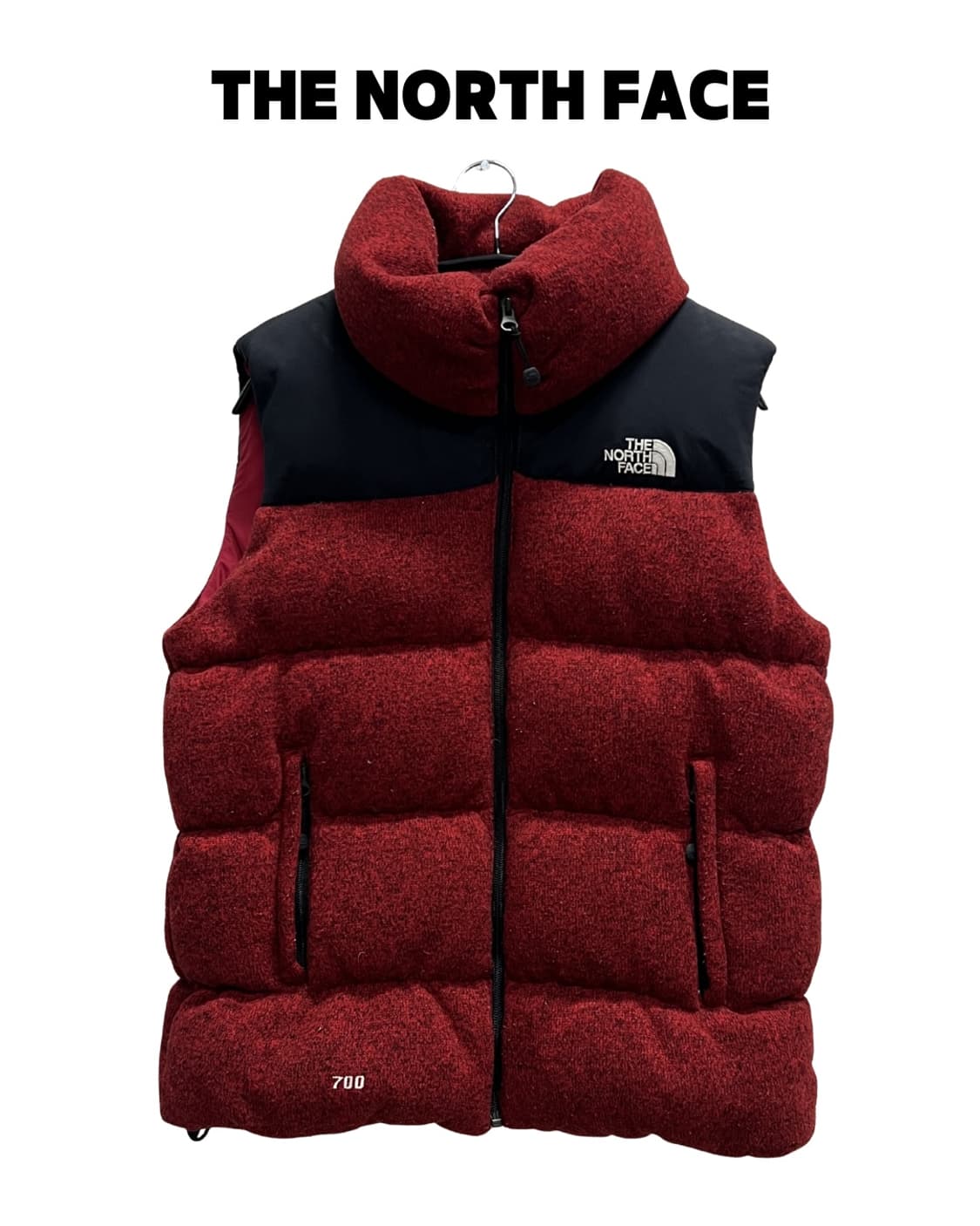 노스페이스 화이트라벨 700필 구스다운 니트 패딩 조끼 레드 상품이미지1