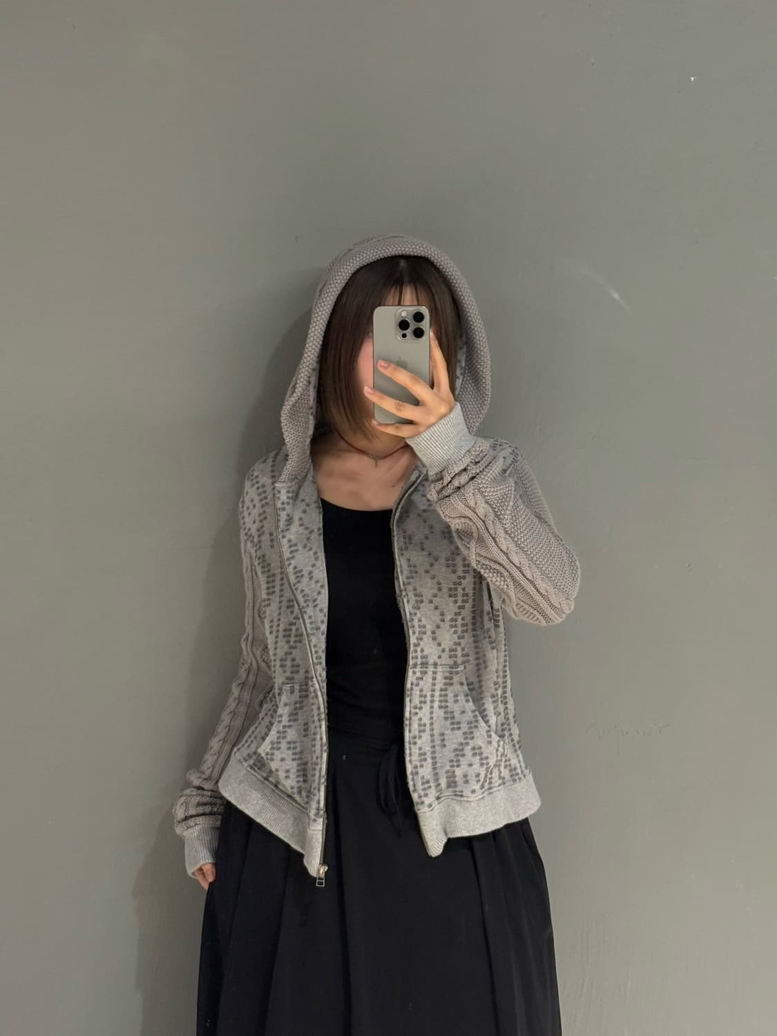 Anrealage mix knit jacquard hood zip-up 상품이미지2