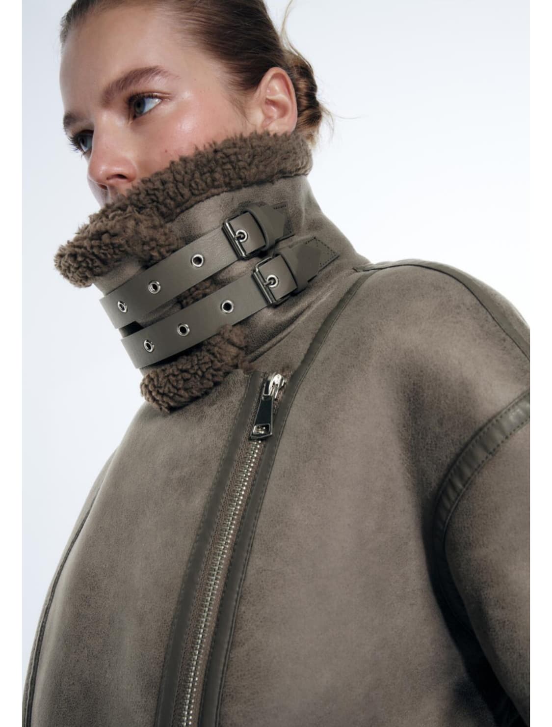 자라 하이넥 스웨이드 무스탕 자켓 브라운 상품이미지2