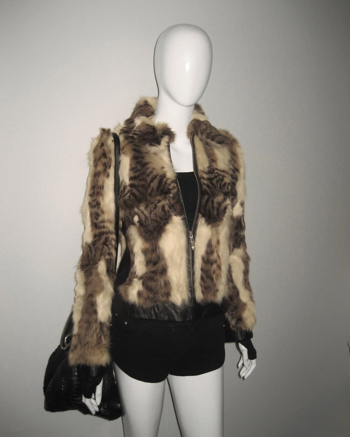 빈티지 토끼퍼 레더 자켓 레오파드 호피 갸루 상품이미지1