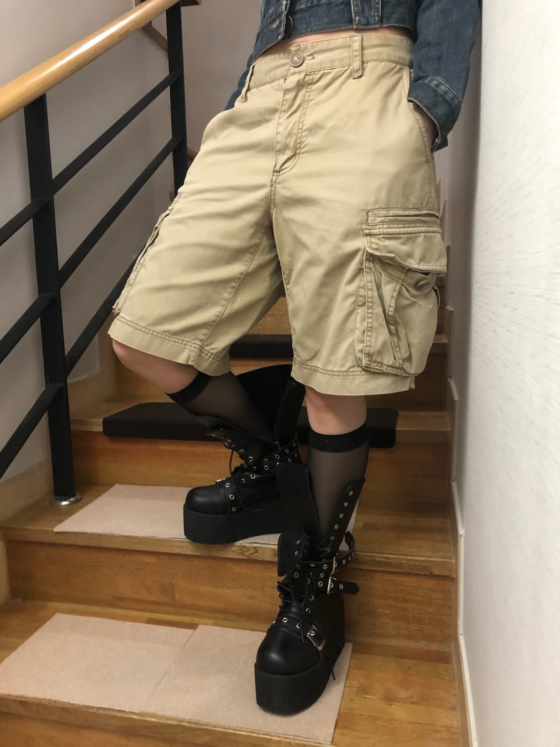 빈티지 베이지 카고 버뮤다 팬츠 상품이미지6