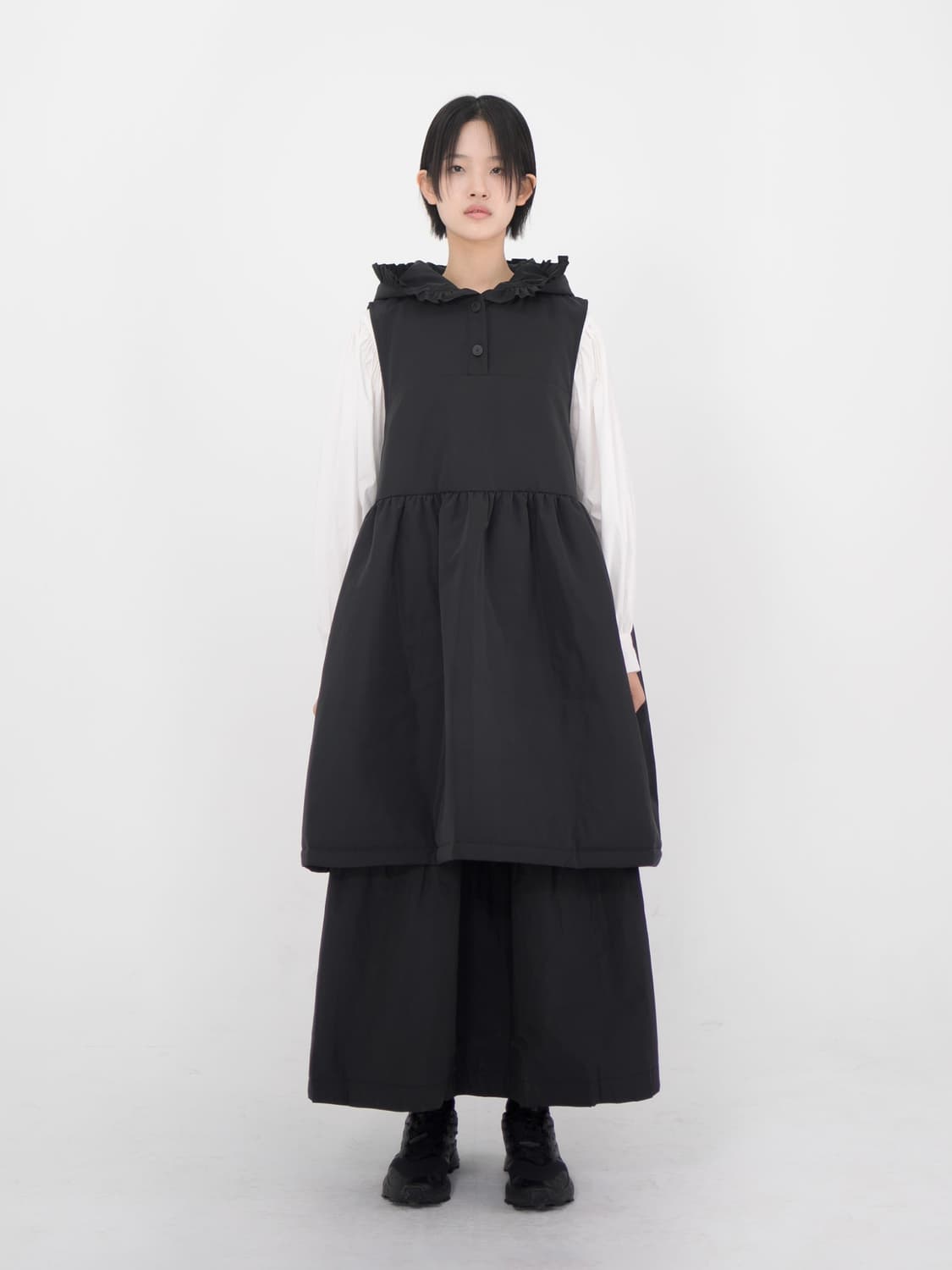 eunoia 유노이아 프릴 후드 패딩 베스트 블랙 상품이미지1