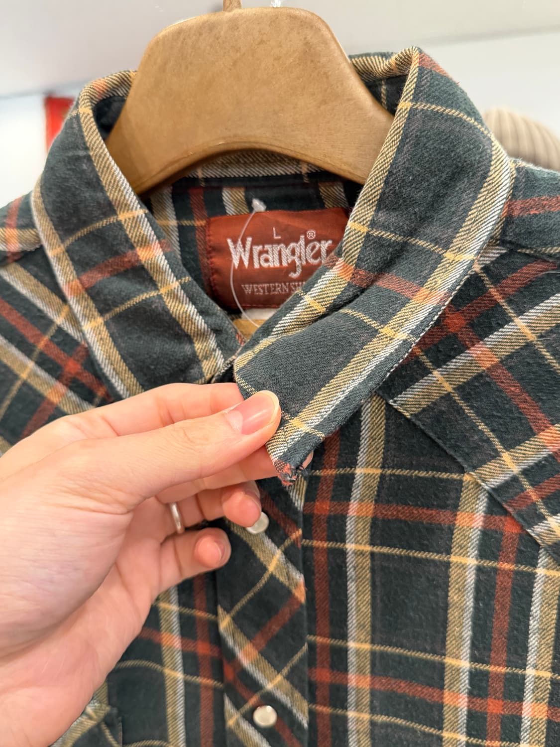 90s Wrangler 랭글러 플란넬 체크 웨스턴 셔츠 상품이미지7