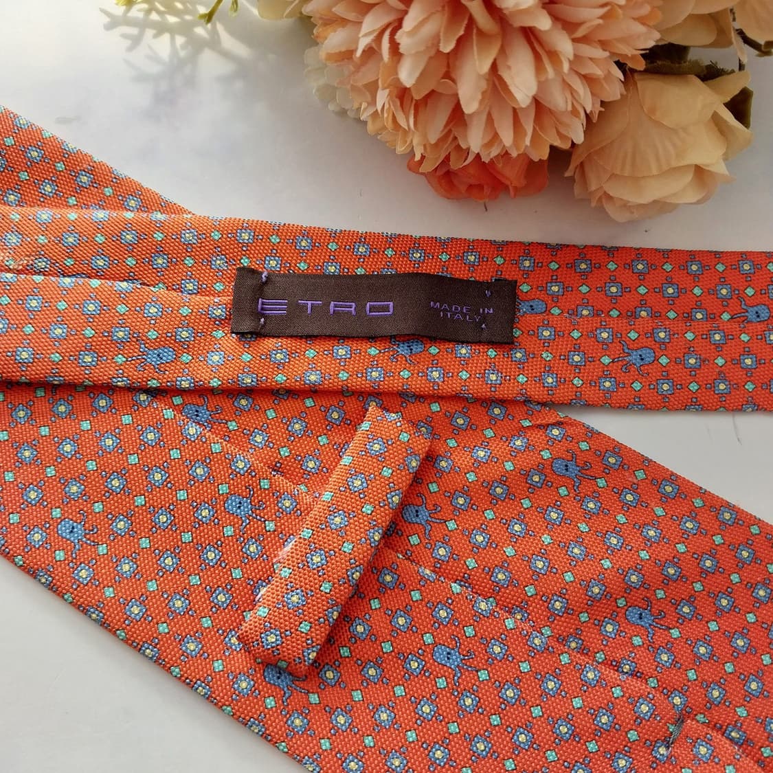 에트로 실크 오렌지 기하 패턴 넥타이 9.6cm A+~A등급 K1865
 상품이미지9