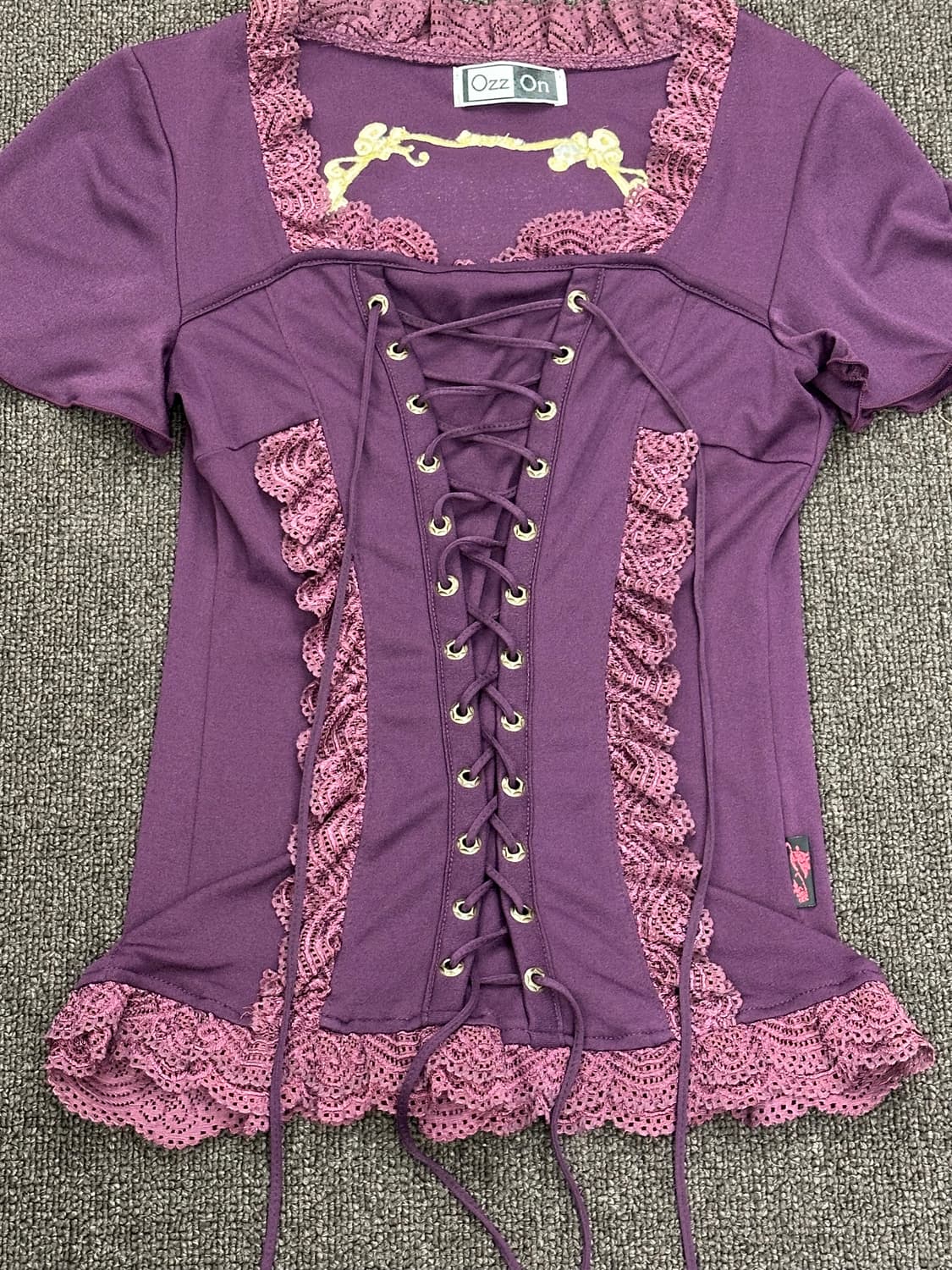 OS)Ozz on 빈티지 여성 레이스업 프릴 숏슬리브 상품이미지4