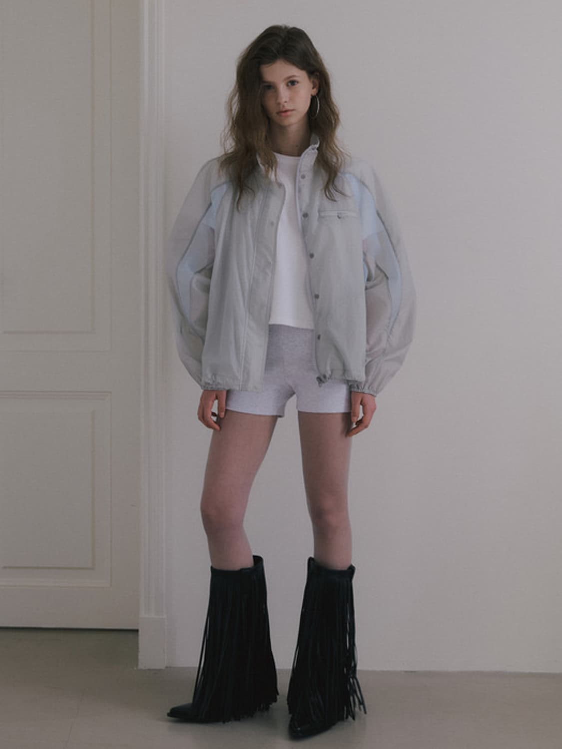 오버듀플레어 INCISION 나일론 블루종 점퍼 라이트 그레이/블루 상품이미지2