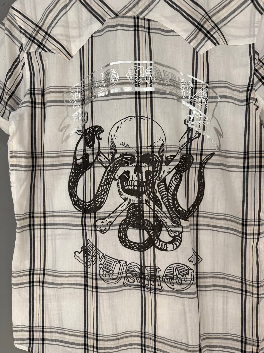 skull printing detail check shirt 상품이미지9