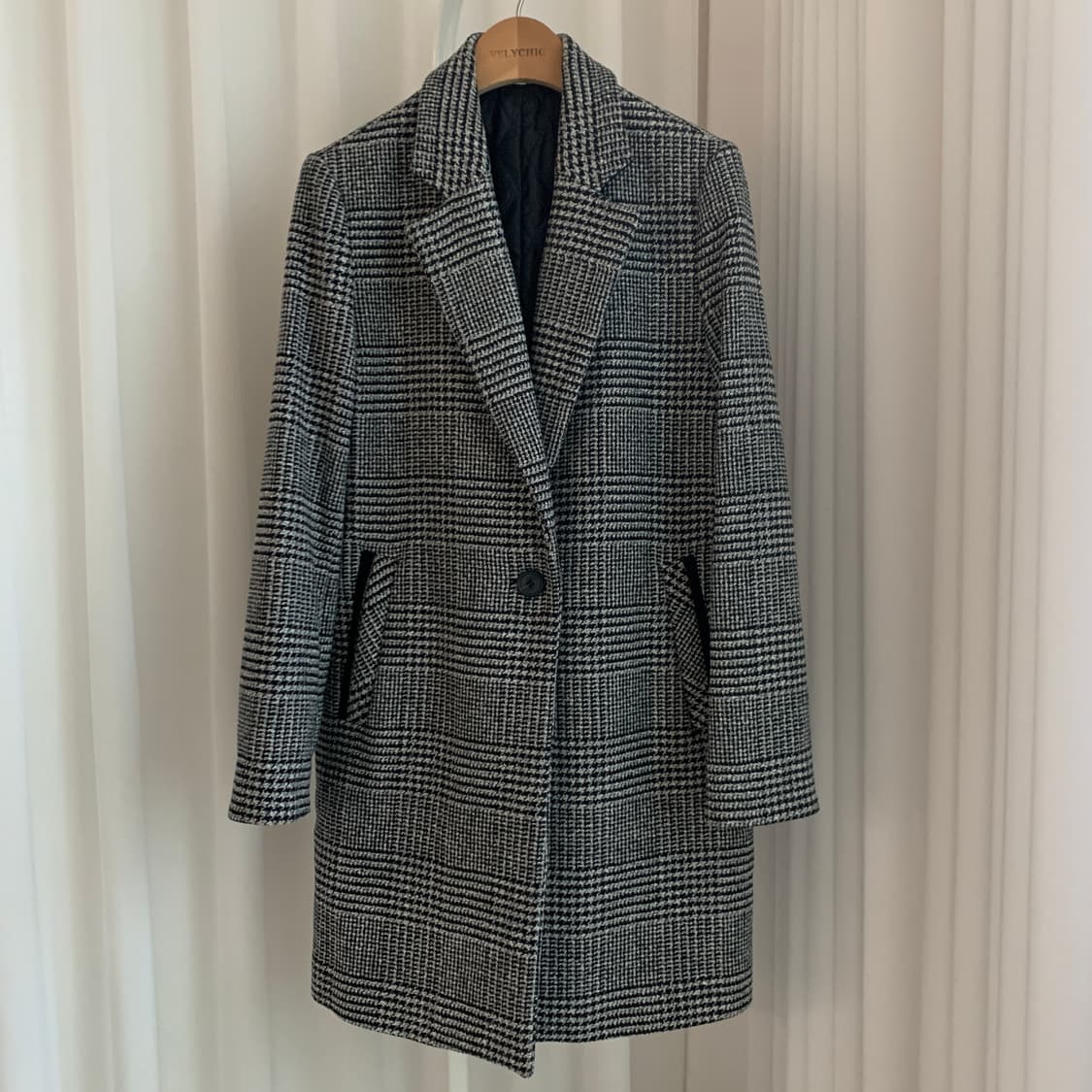 빈티지 체크 원버튼 누빔 울 롱코트 상품이미지8