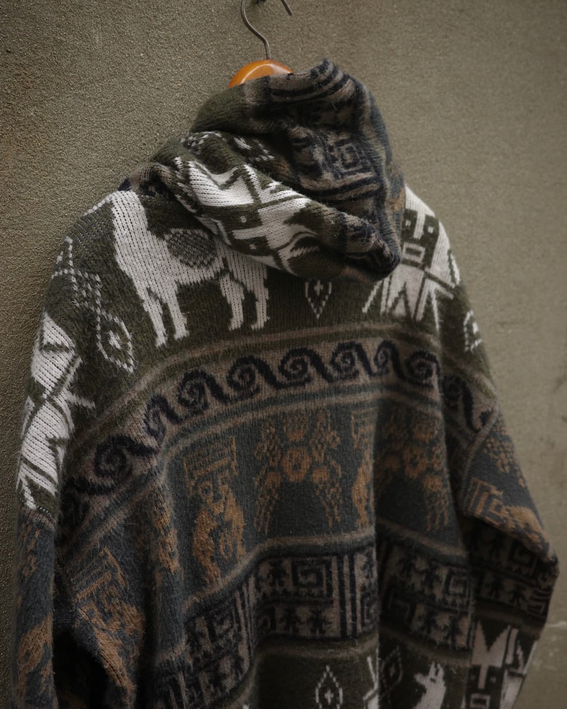 빈티지 아즈텍 패턴 헤어리 울 알파카 후드 니트 상품이미지6