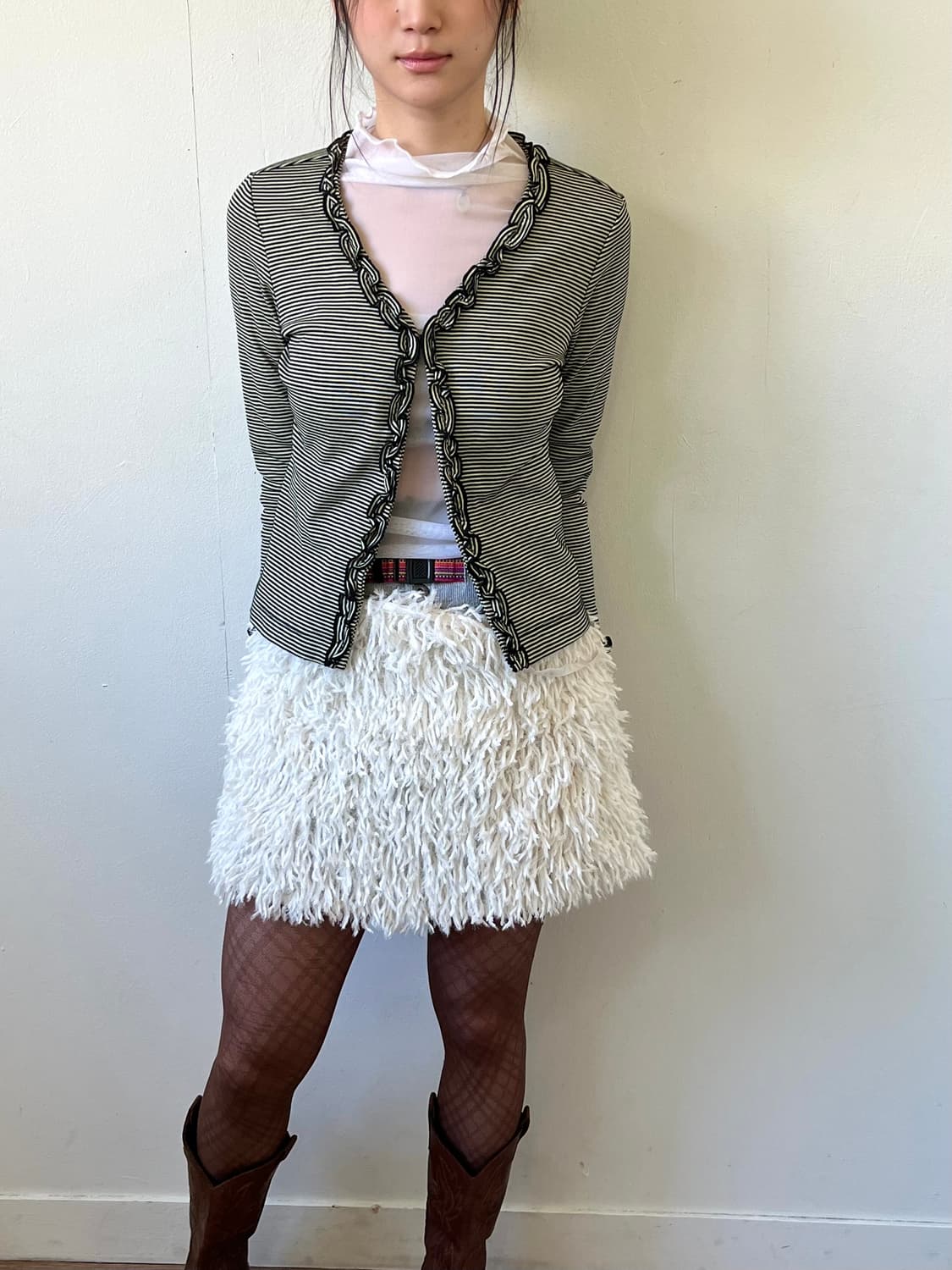 ORGANOVE 스트라이프 프릴 원 버튼 가디건 상품이미지8