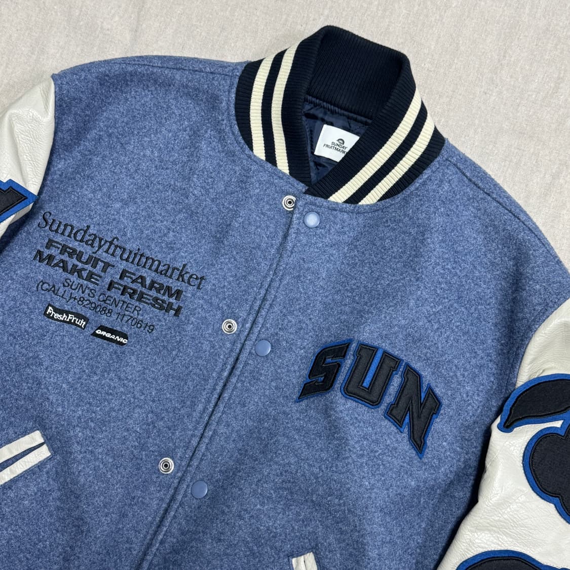 선데이후르츠마켓 패치 블루 바시티 자켓 L 상품이미지2