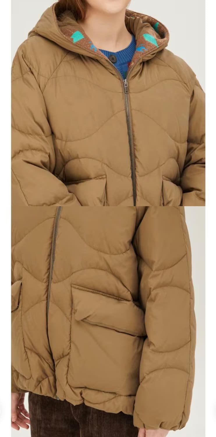 새상품) 베네통 라고 니트 단작 후드 구스 패딩 42 상품이미지4