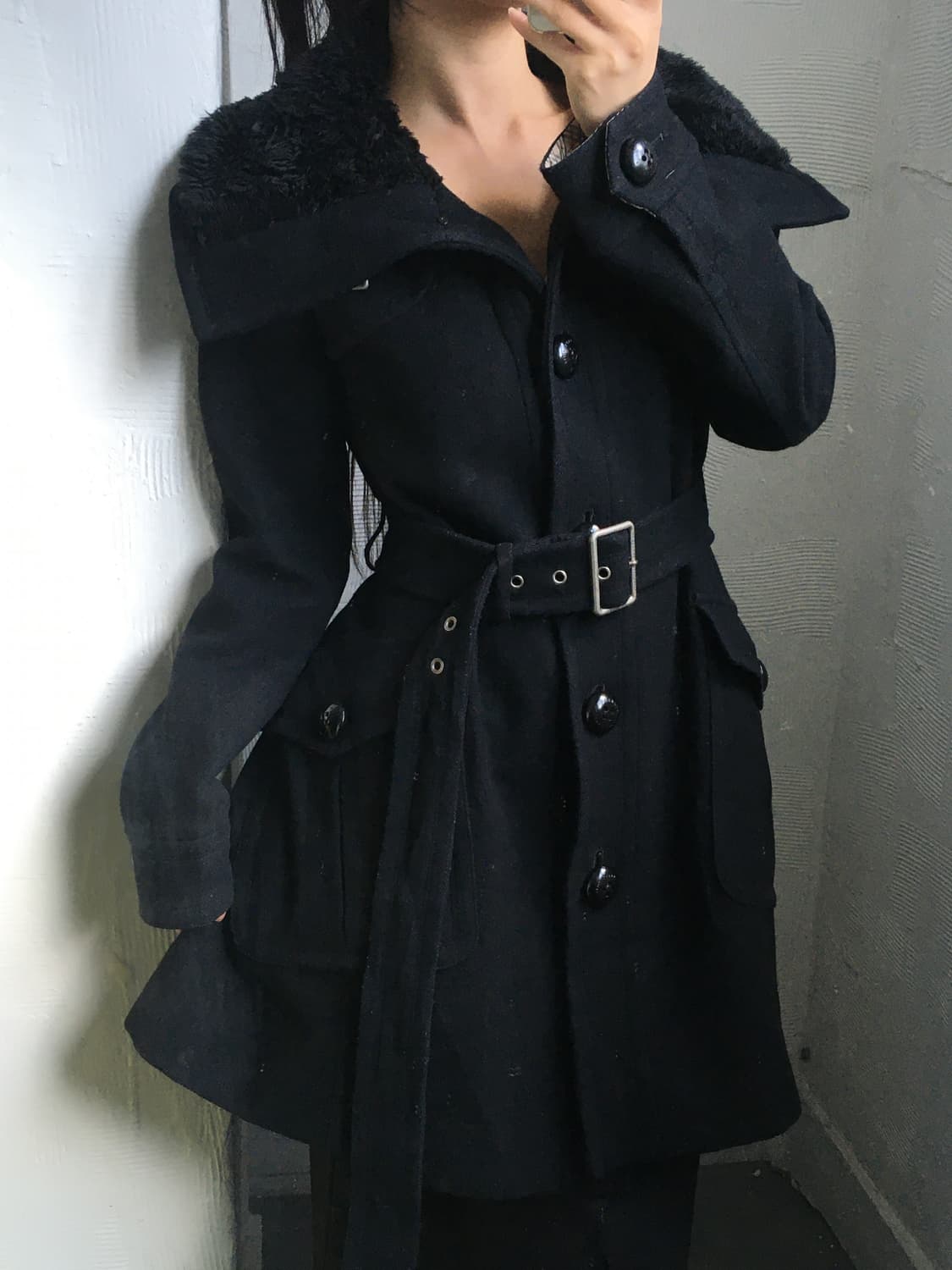 Burberry 버버리 블루라벨 퍼 숄카라 블랙 울 코트 상품이미지1