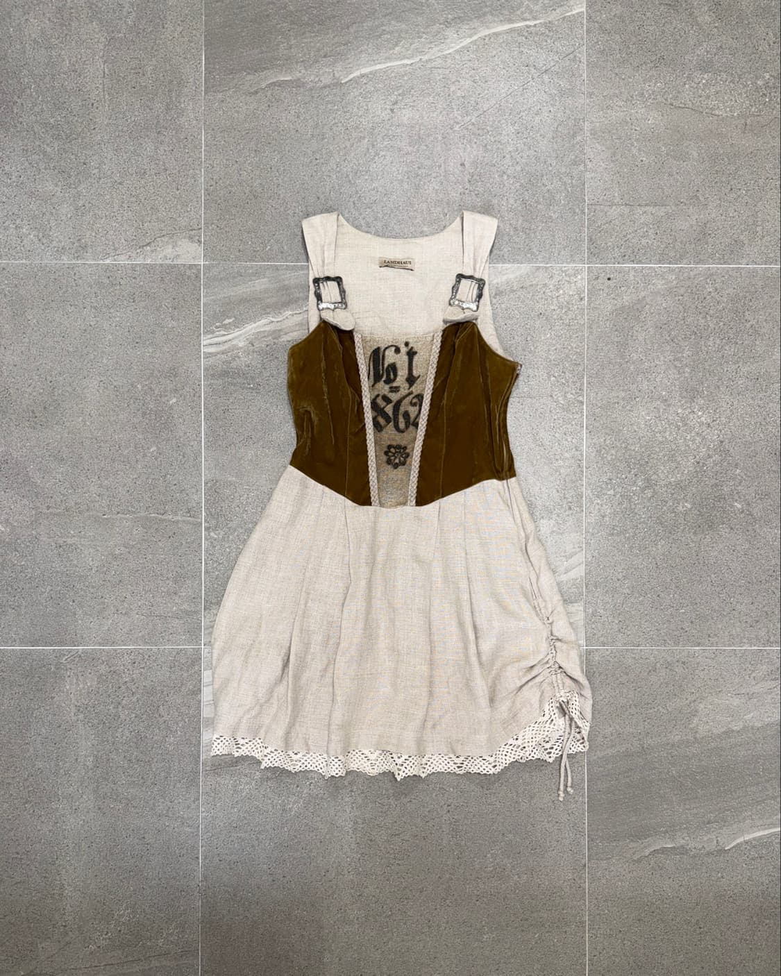 Beige brown linen shirring velvet ops  상품이미지1