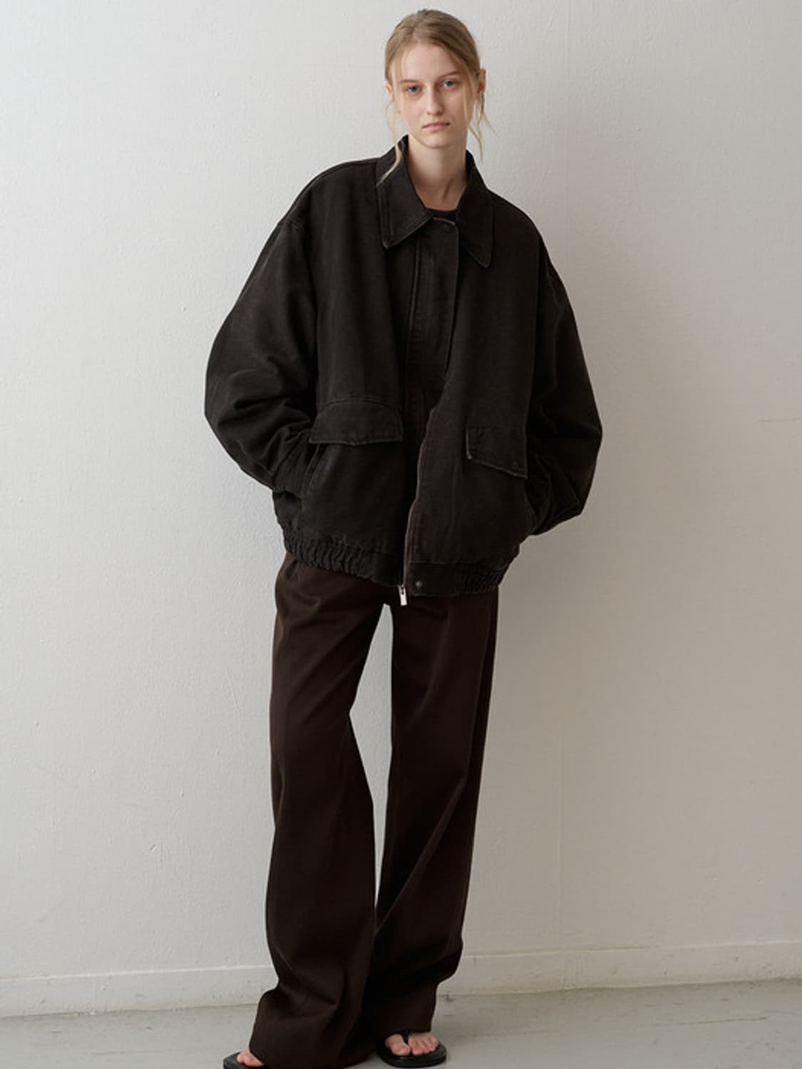 (택O) 파사드패턴 오버핏 빈티지 코튼 블루종 (브라운) (s) 상품이미지1