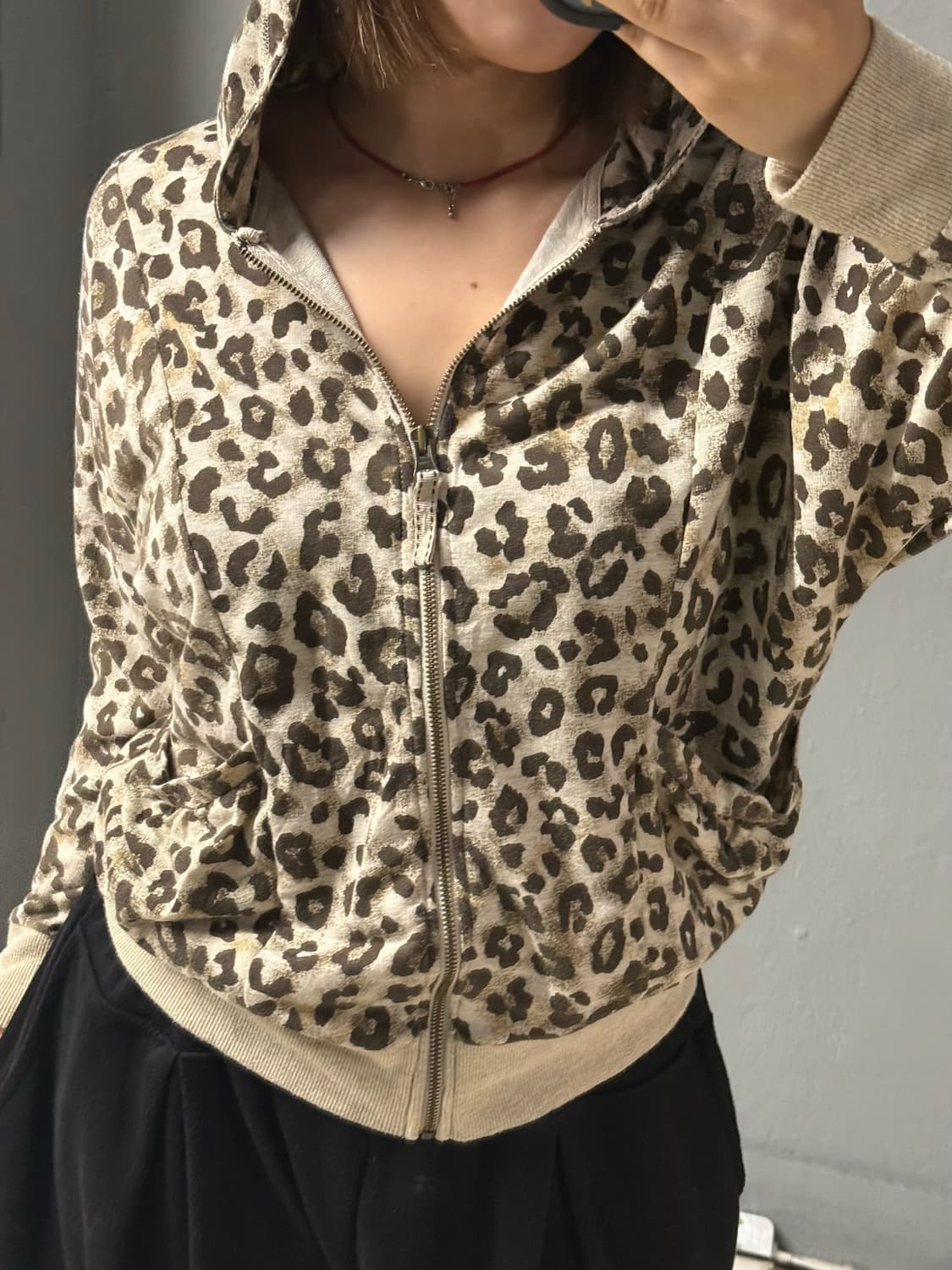 leopard pattern pocket hood zip-up  상품이미지2