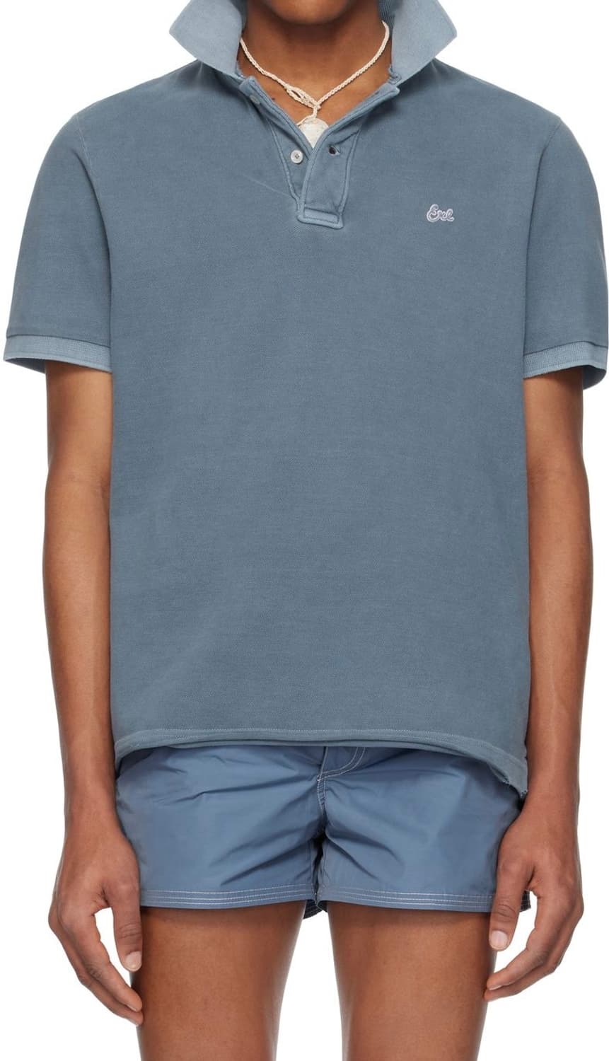 [XL] ERL 스크립트 폴로 티셔츠 블루 상품이미지5