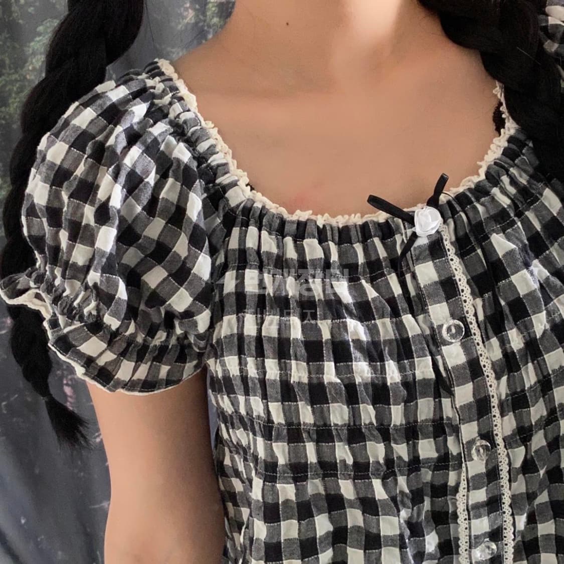 모리 빈티지 깅엄체크 블라우스 상품이미지3