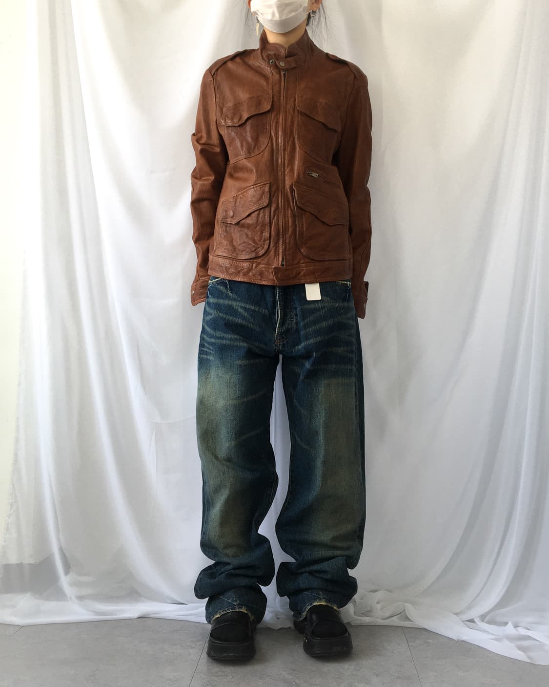 High neck multi pocket lamb leather jack 상품이미지7