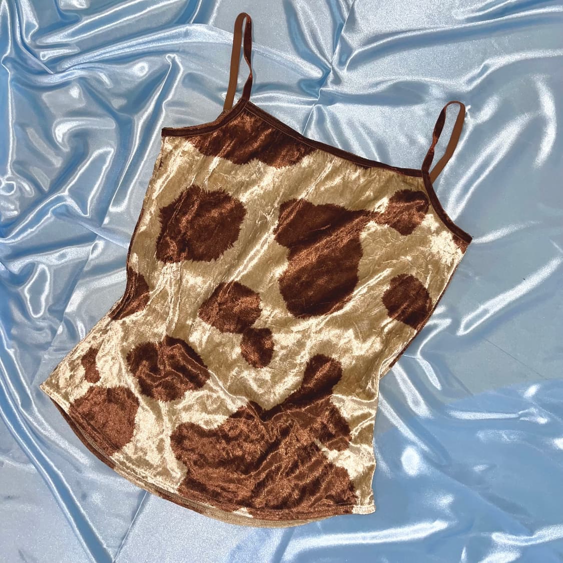 Vintage velvet cow top 빈티지 y2k 벨벳 탑 브라운 상품이미지1