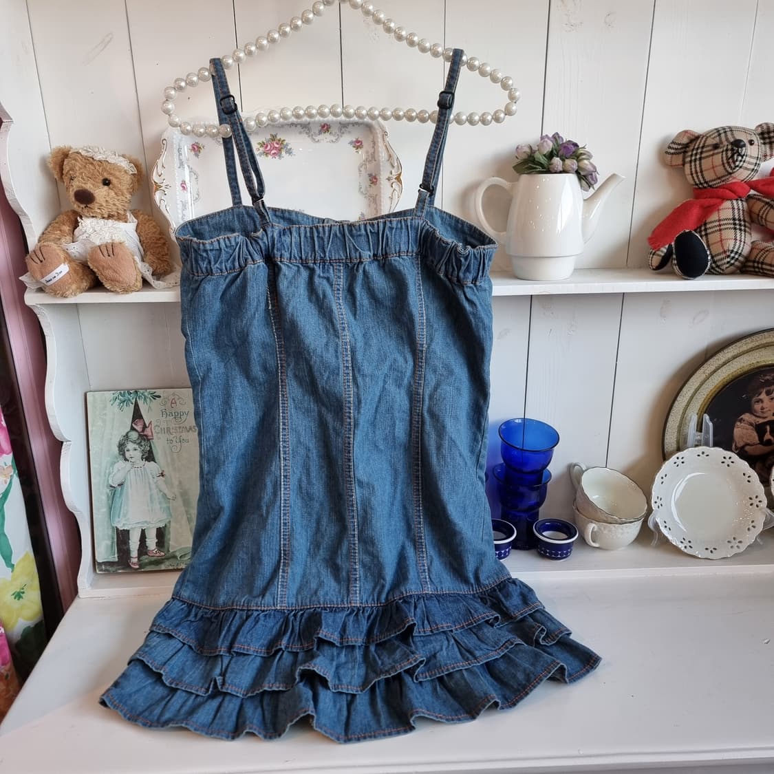 일본 데님 프릴 미니원피스 상품이미지4