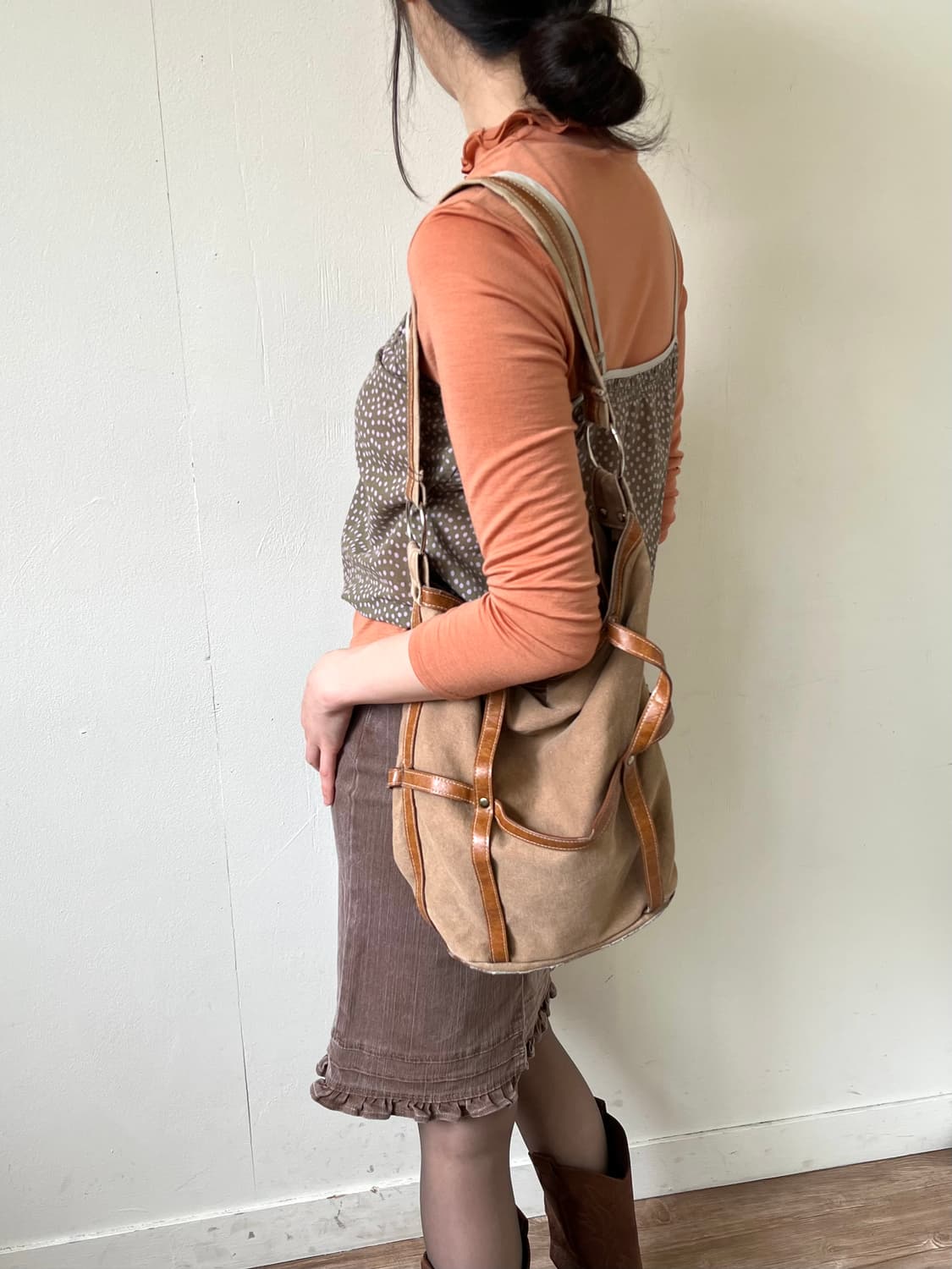 90‘s KAZZOC 캔버스 레더 쇼퍼백 상품이미지7