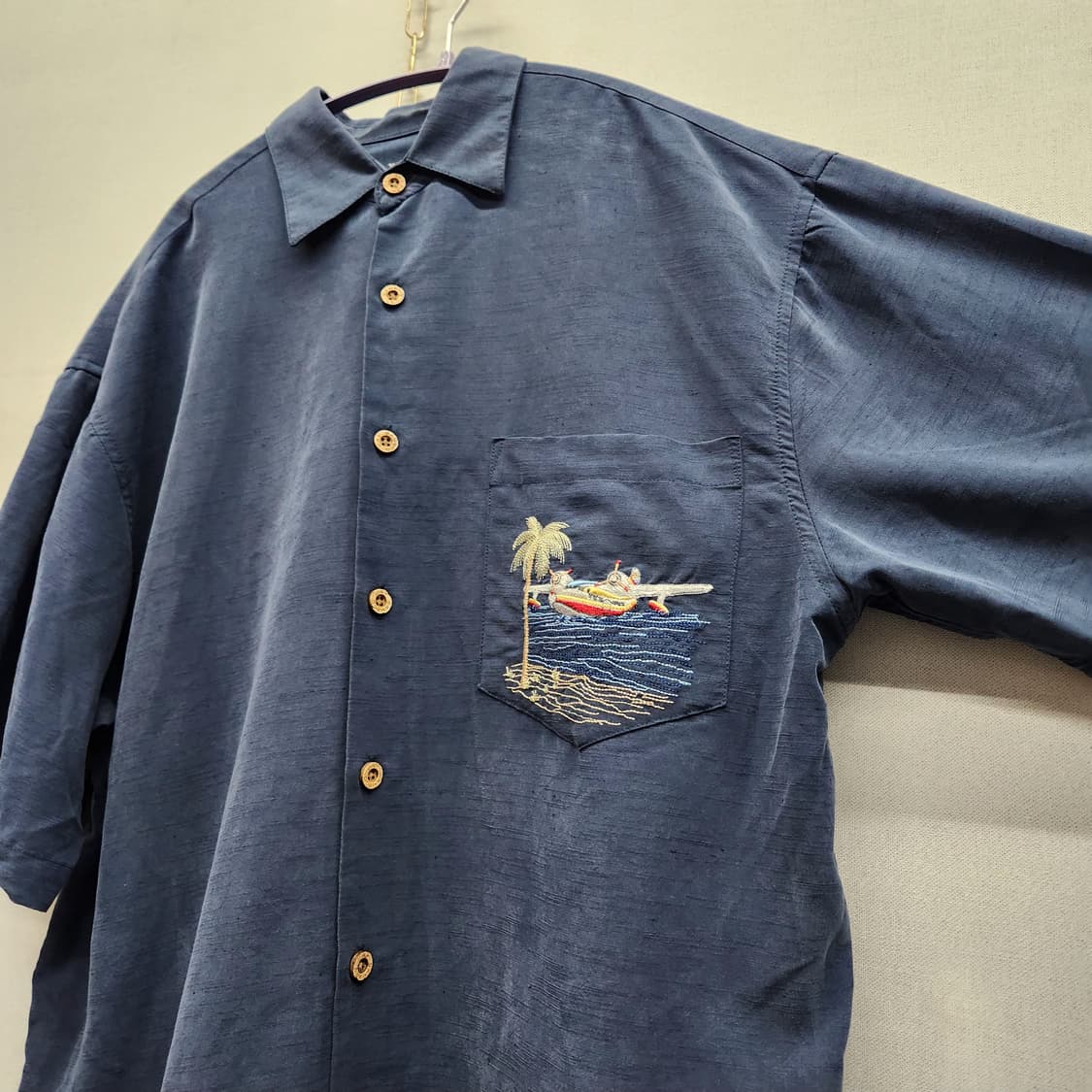 밤부케이 야자수 자수 모달혼방 반팔셔츠 S(L) 상품이미지4