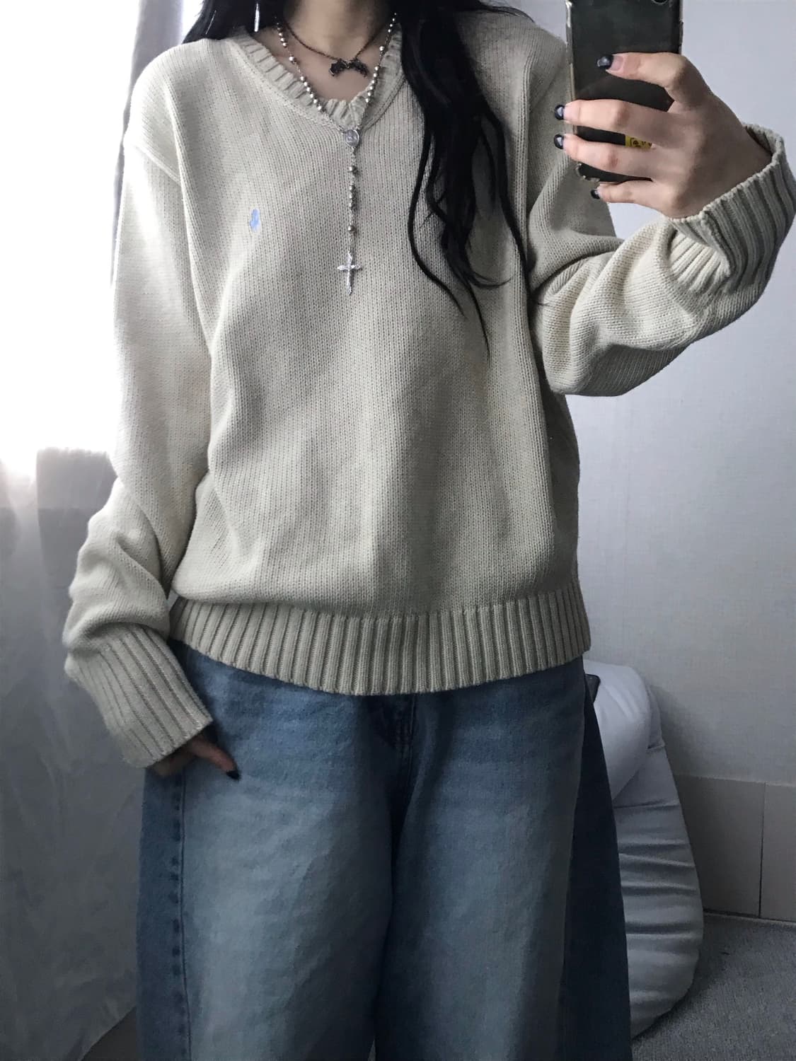 폴로 아이보리 브이넥 니트 상품이미지7