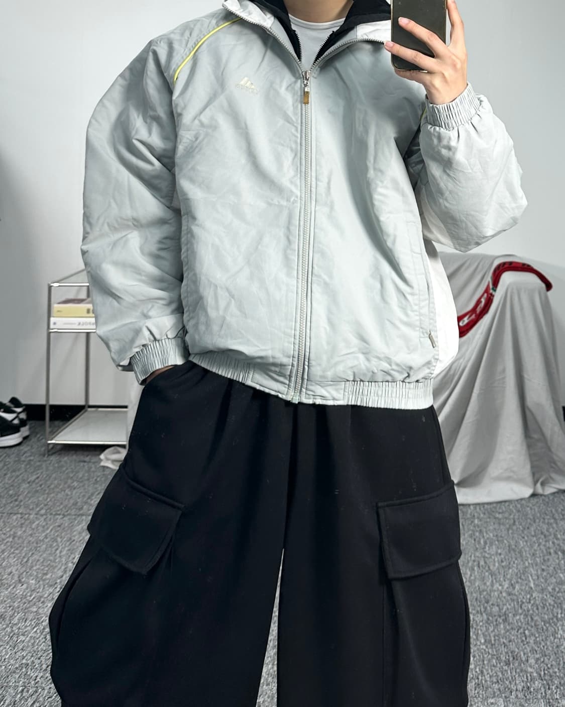 아디다스 90s 그레이 바람막이 누빔 점퍼 100 상품이미지3