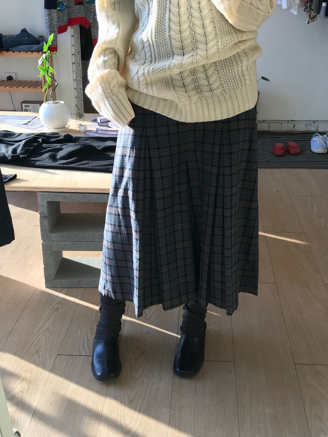vintage check skirt pants  상품이미지3
