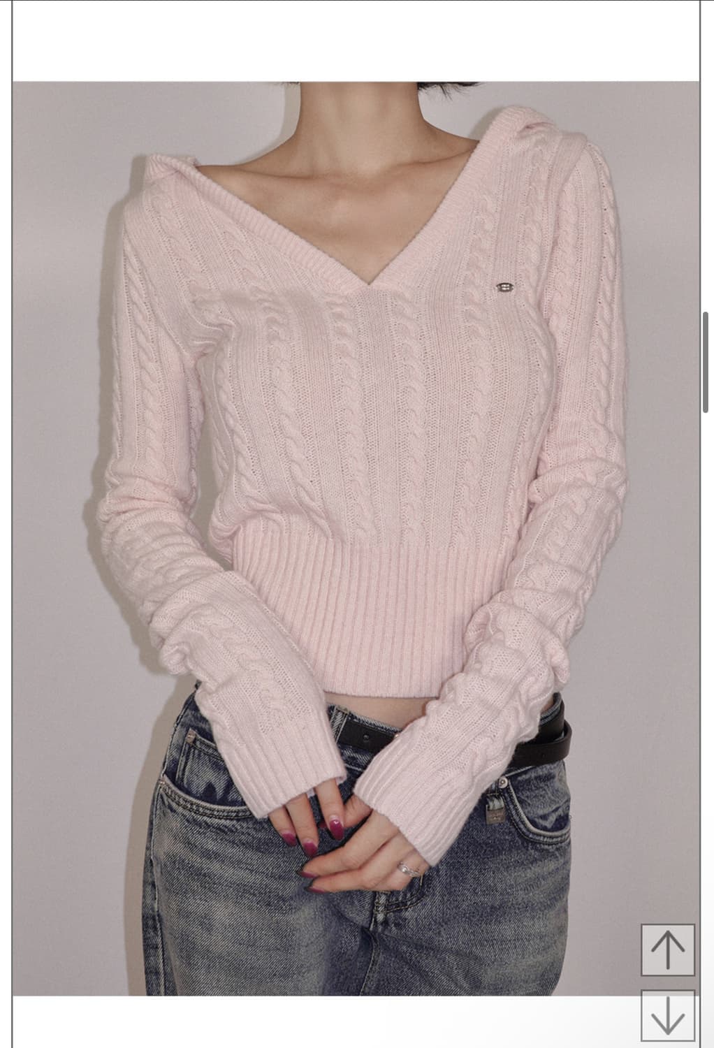 페일제이드 케이블 후드 니트 - 베이비핑크 상품이미지1