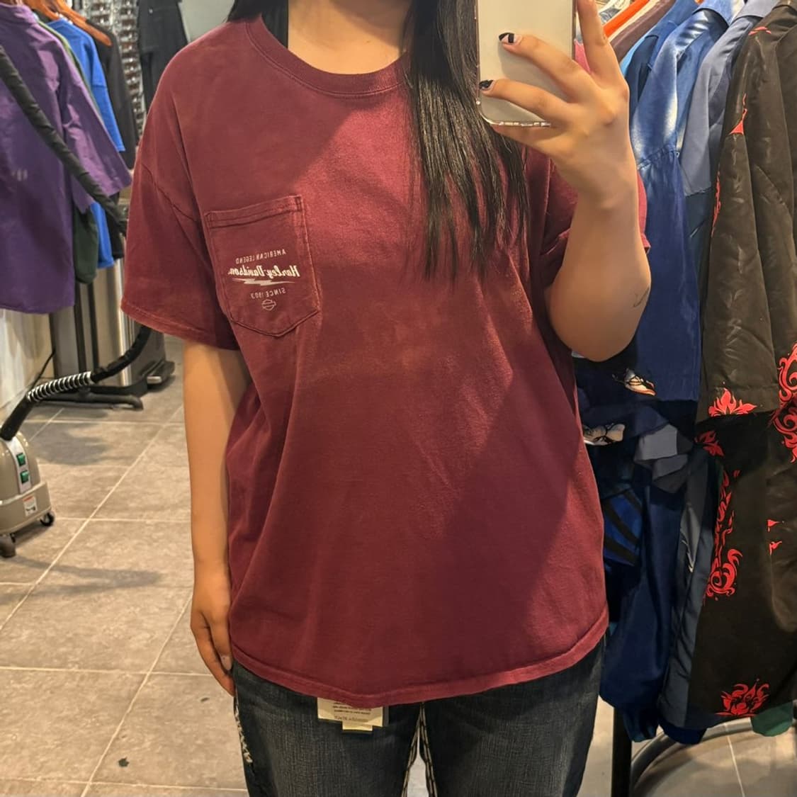 [NO.9] 할리 포켓 반팔 티셔츠 버건디 상품이미지1