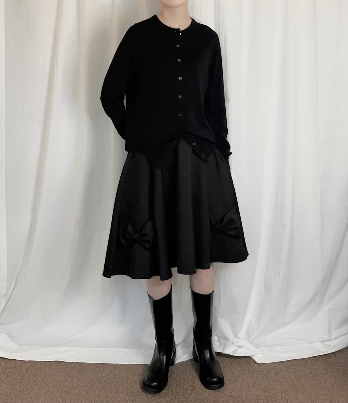 Ribbon Detail Midi Skirt - Black 상품이미지3