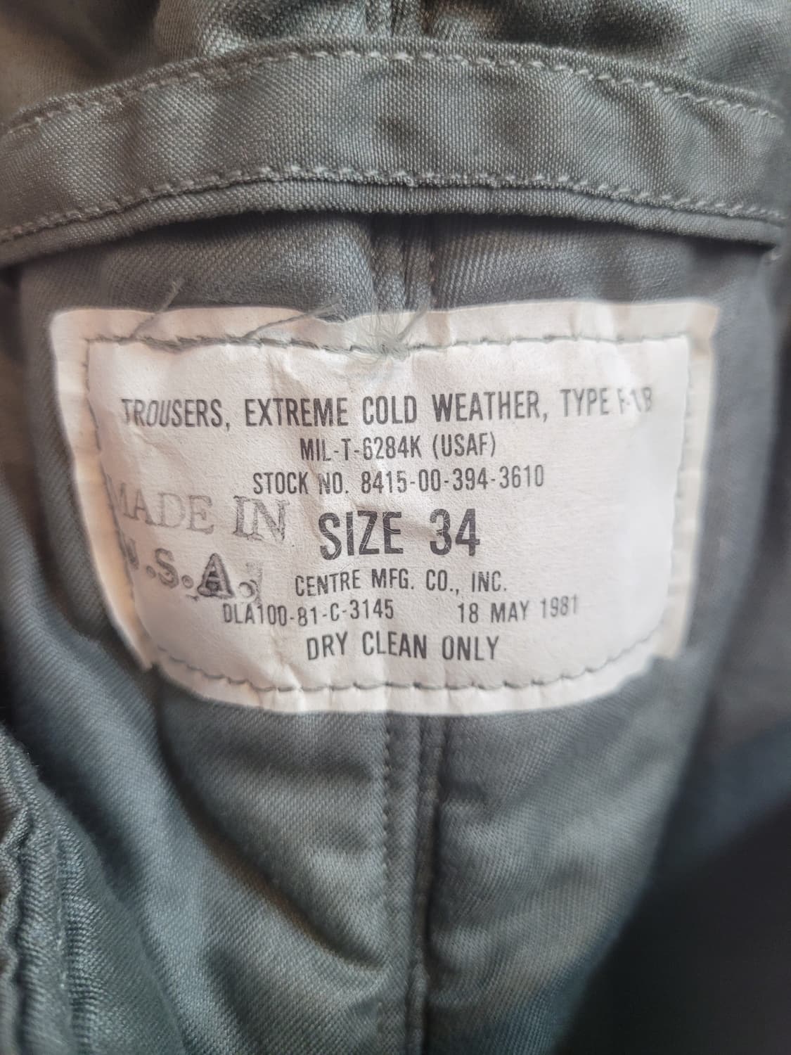 A급 오리지날 미공군 F-1B 극방한바지 34사이즈 상품이미지5