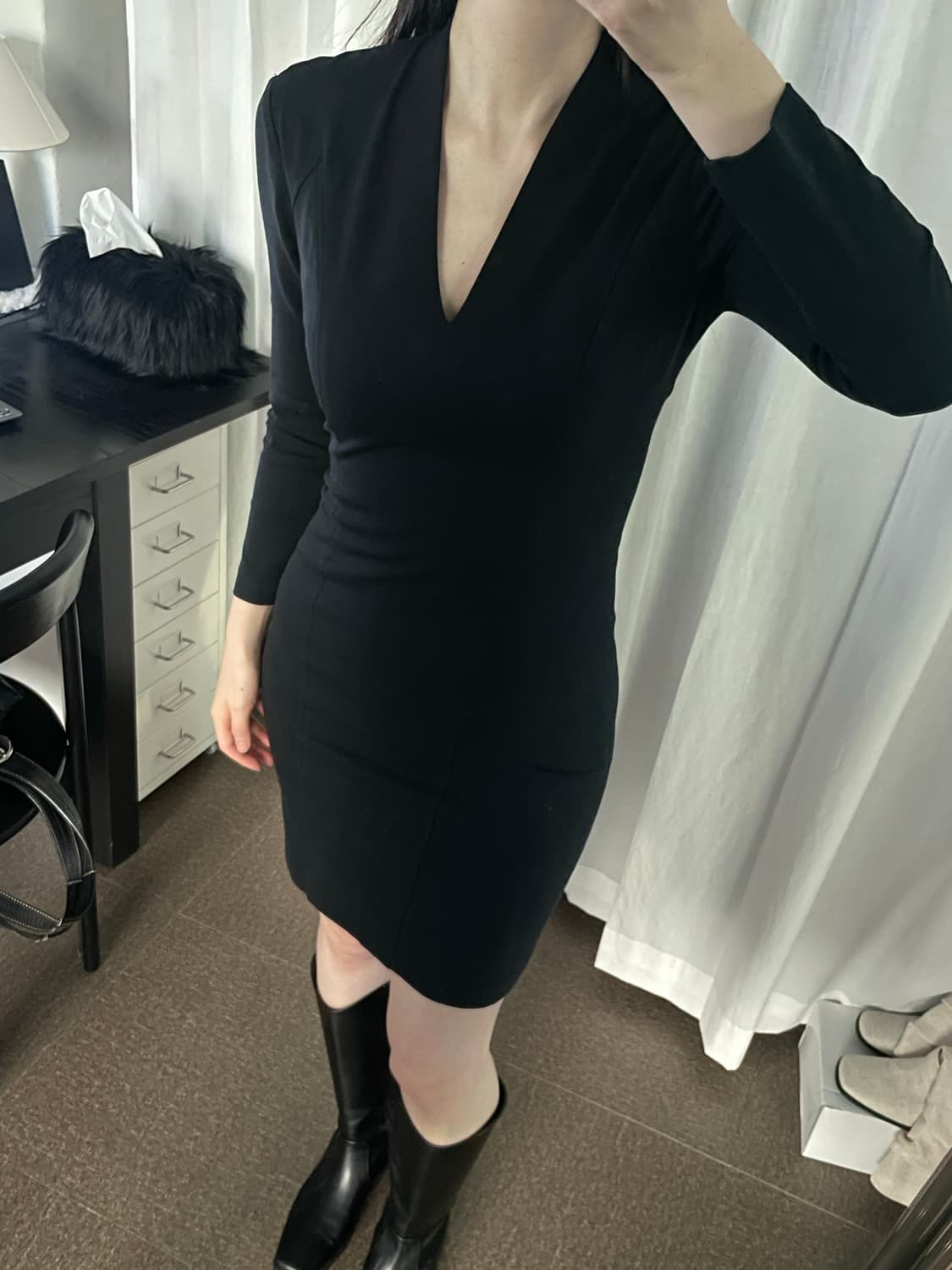 HELMUT LANG deep v-neck slim dress 상품이미지1