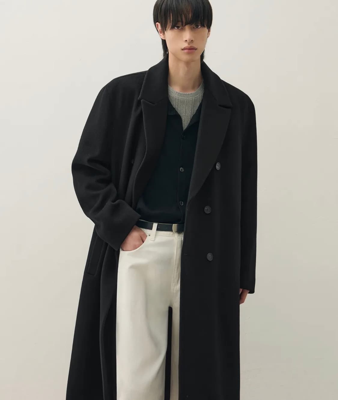 드로우핏 프리미어 퓨어 캐시미어 로브 더블 코트 블랙 XL 새상품 상품이미지1