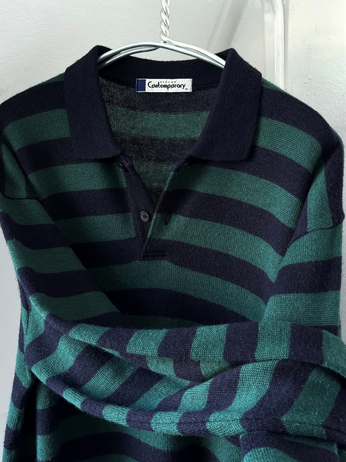 High gauge wool blend stripe polo knit 상품이미지1