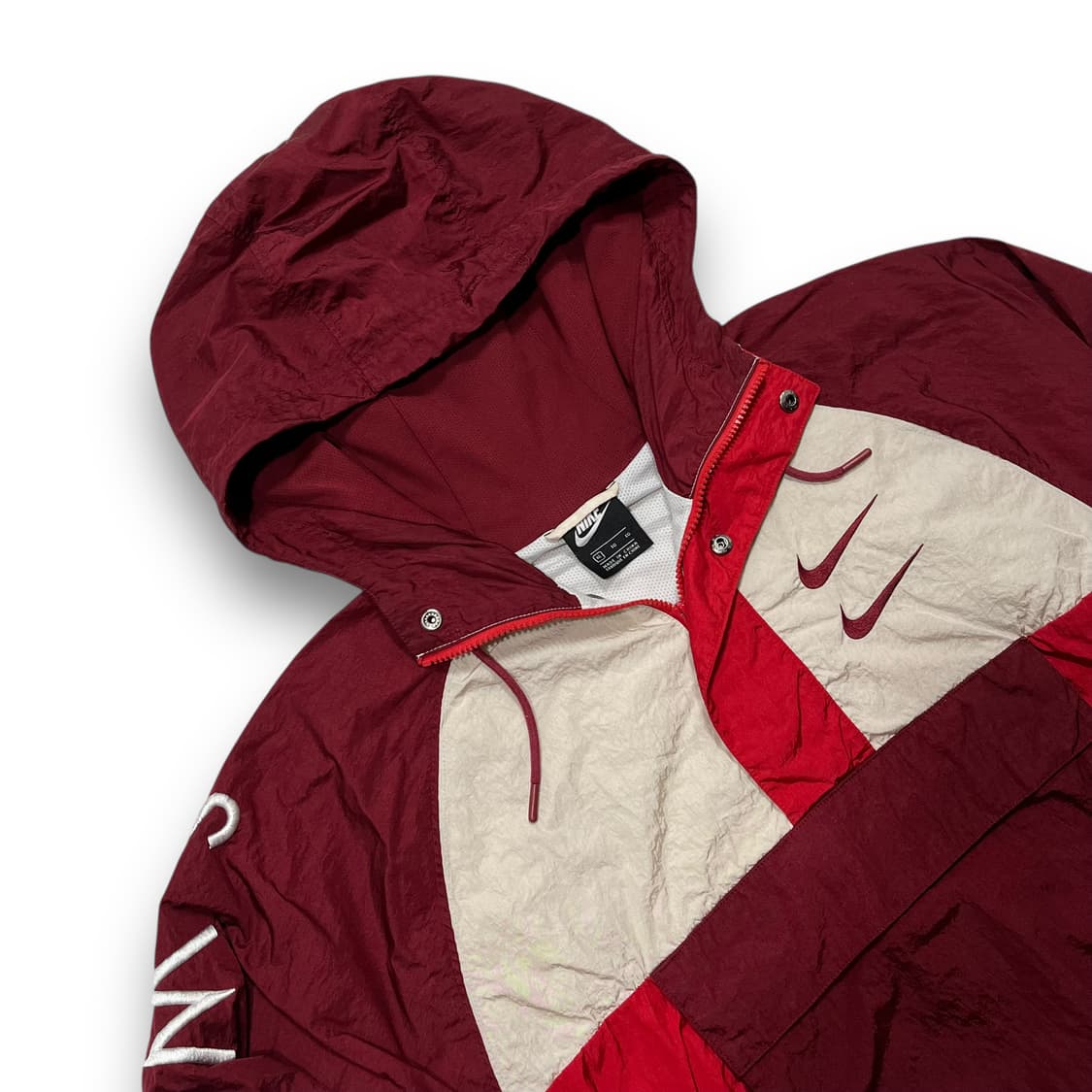 나이키 더블 스우시 레드 와인 투톤 후디 아노락 상품이미지2