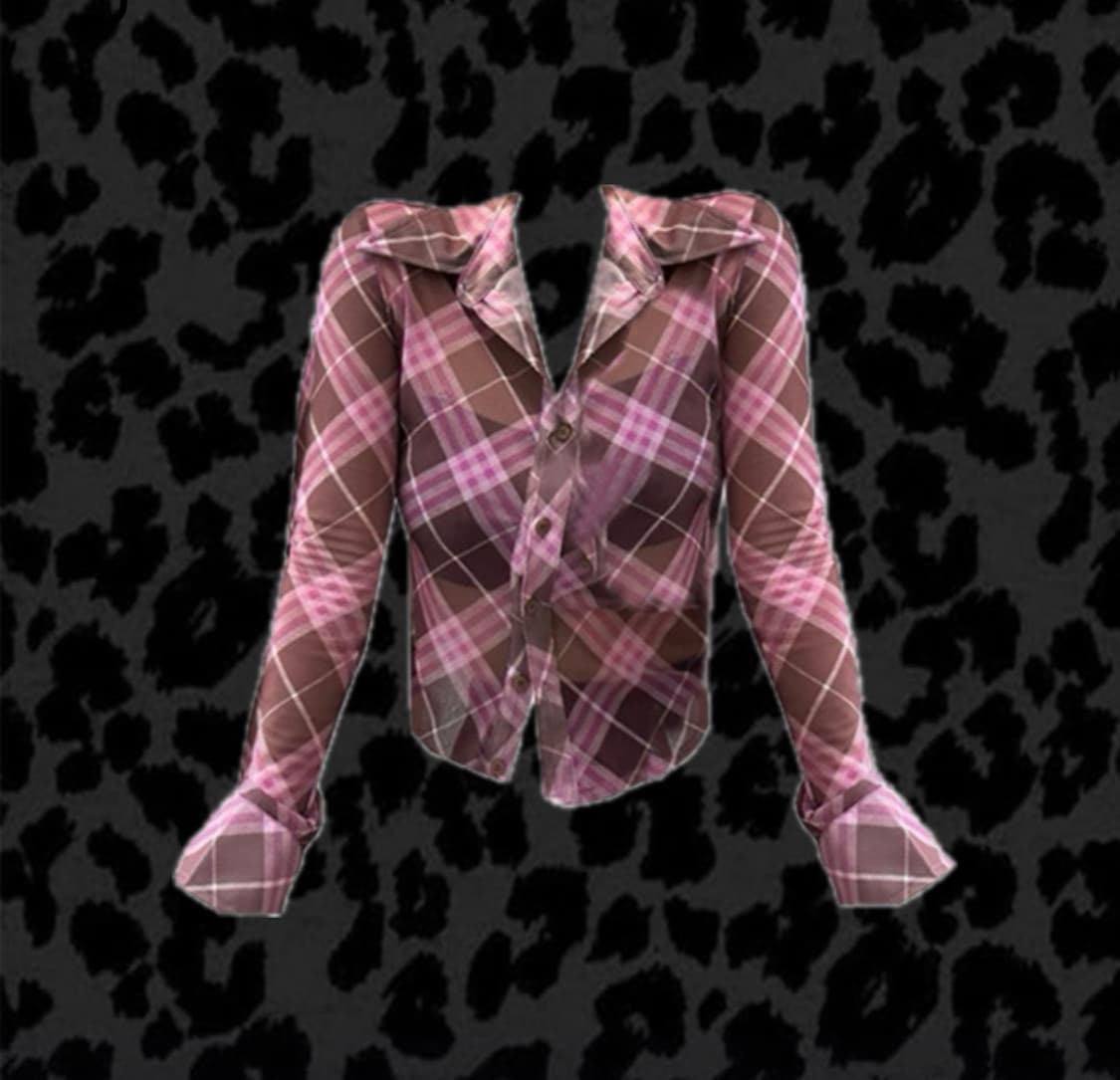 갸루 닝닝 핑크브라운 체크셔츠 빈티지 오네 블링 핑크 스터디 상품이미지1