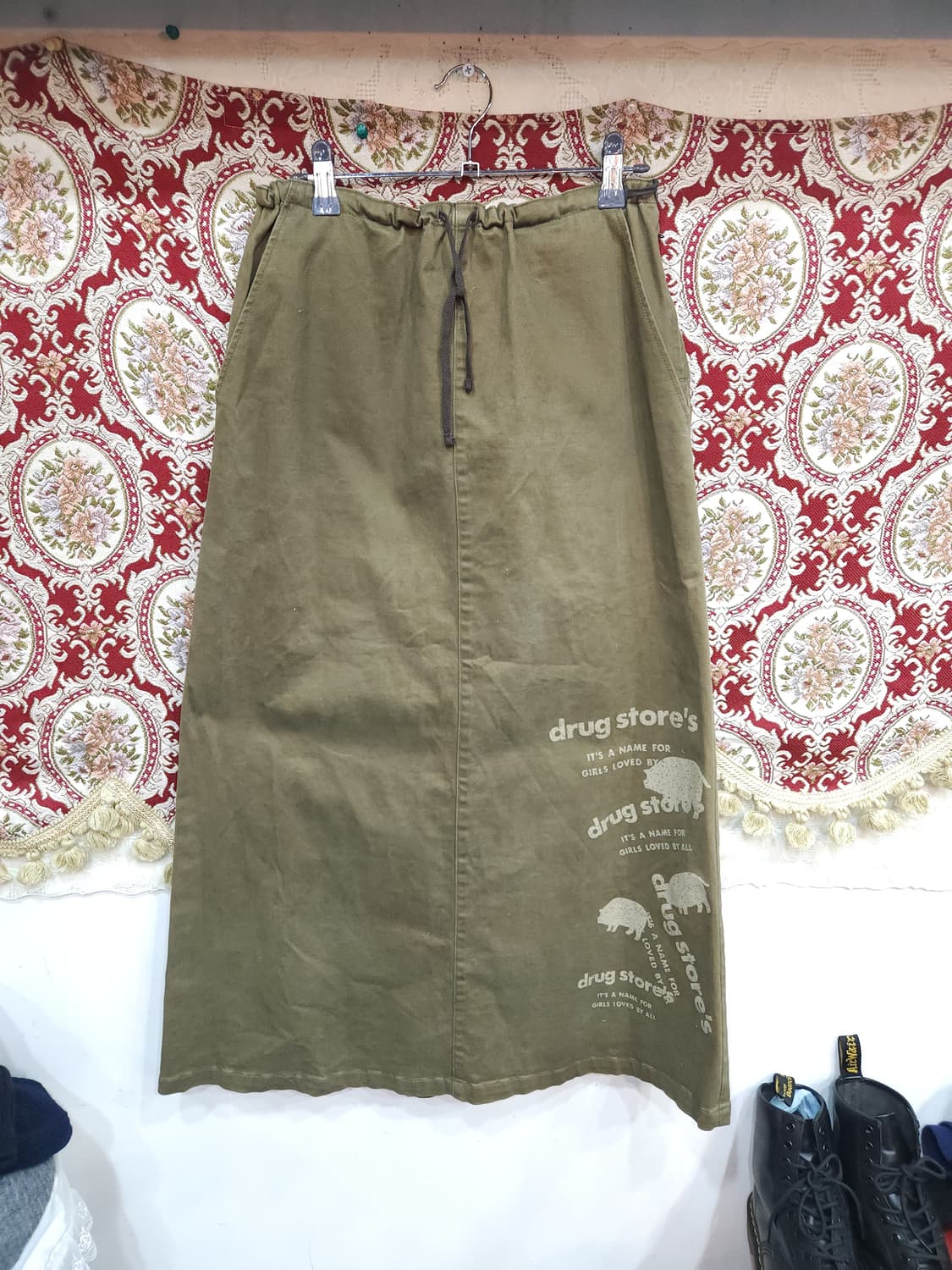 드러그스토어 카키 벤딩 코튼 롱 스커트 drugstore's
 상품이미지3