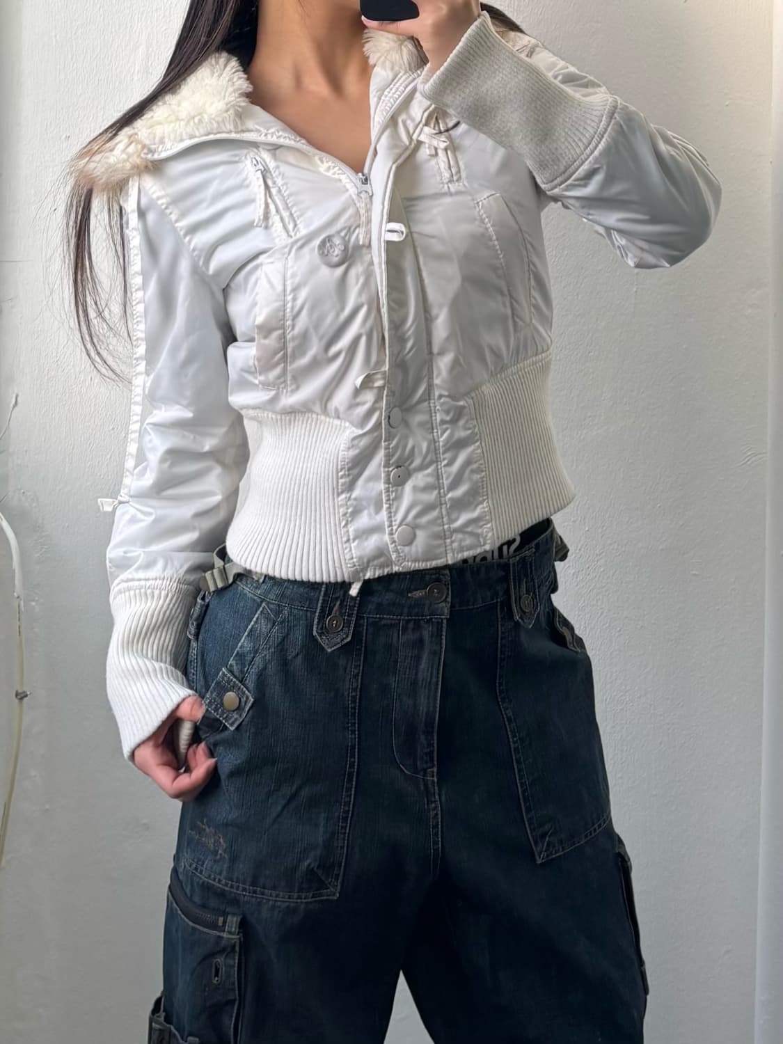 Armani Exchange White Fur Hood Jacket  상품이미지5