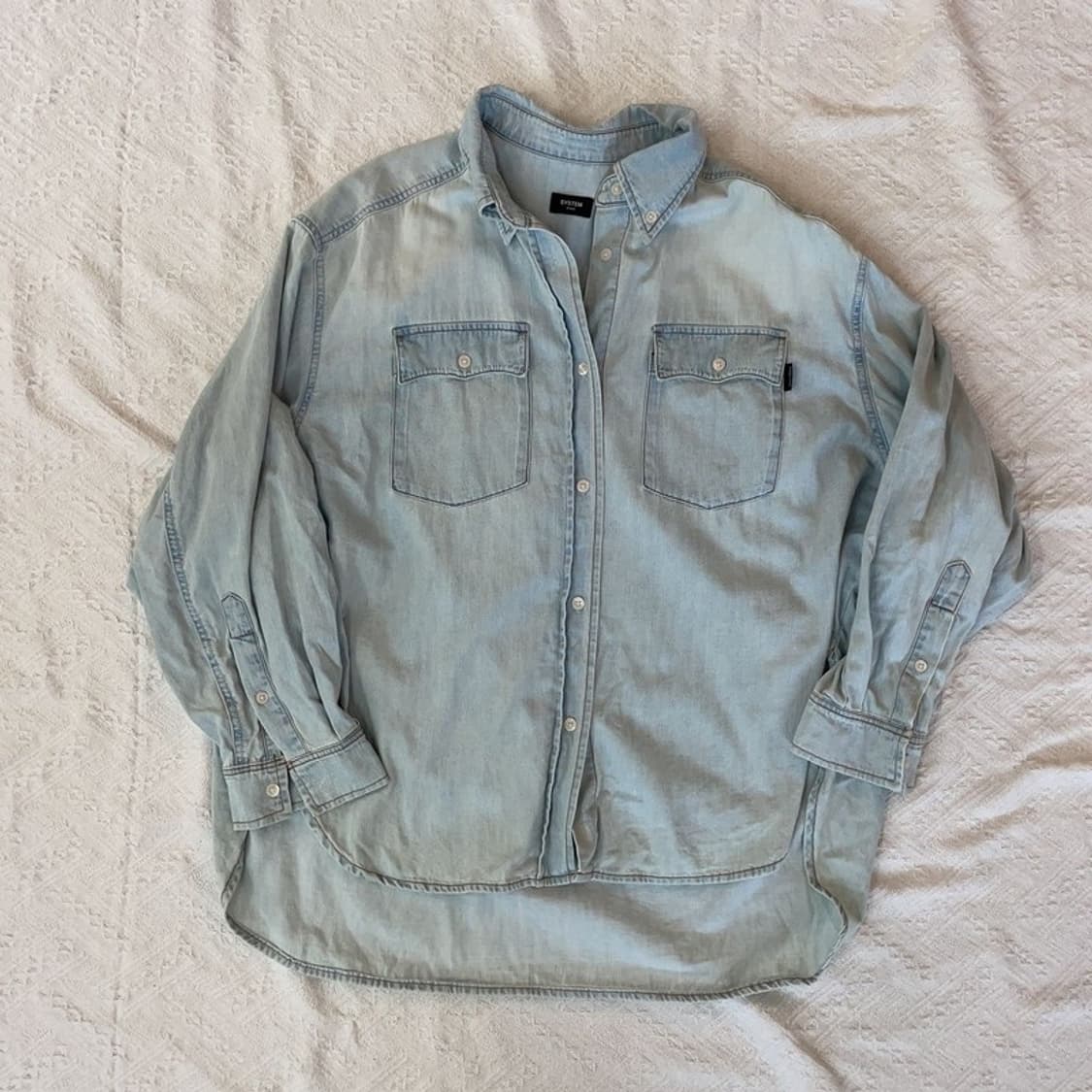 [90] 시스템 여성 투포켓 데님 청 오버핏 롱셔츠 상품이미지1
