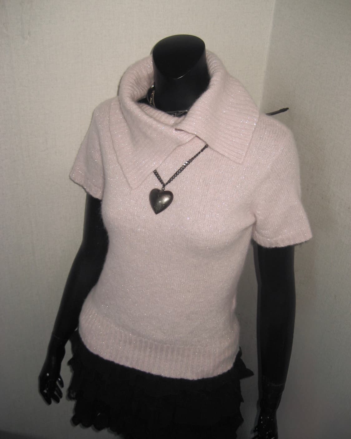 핑크 글리터 반팔 티셔츠 하이넥 니트 탑 히메갸루 상품이미지6