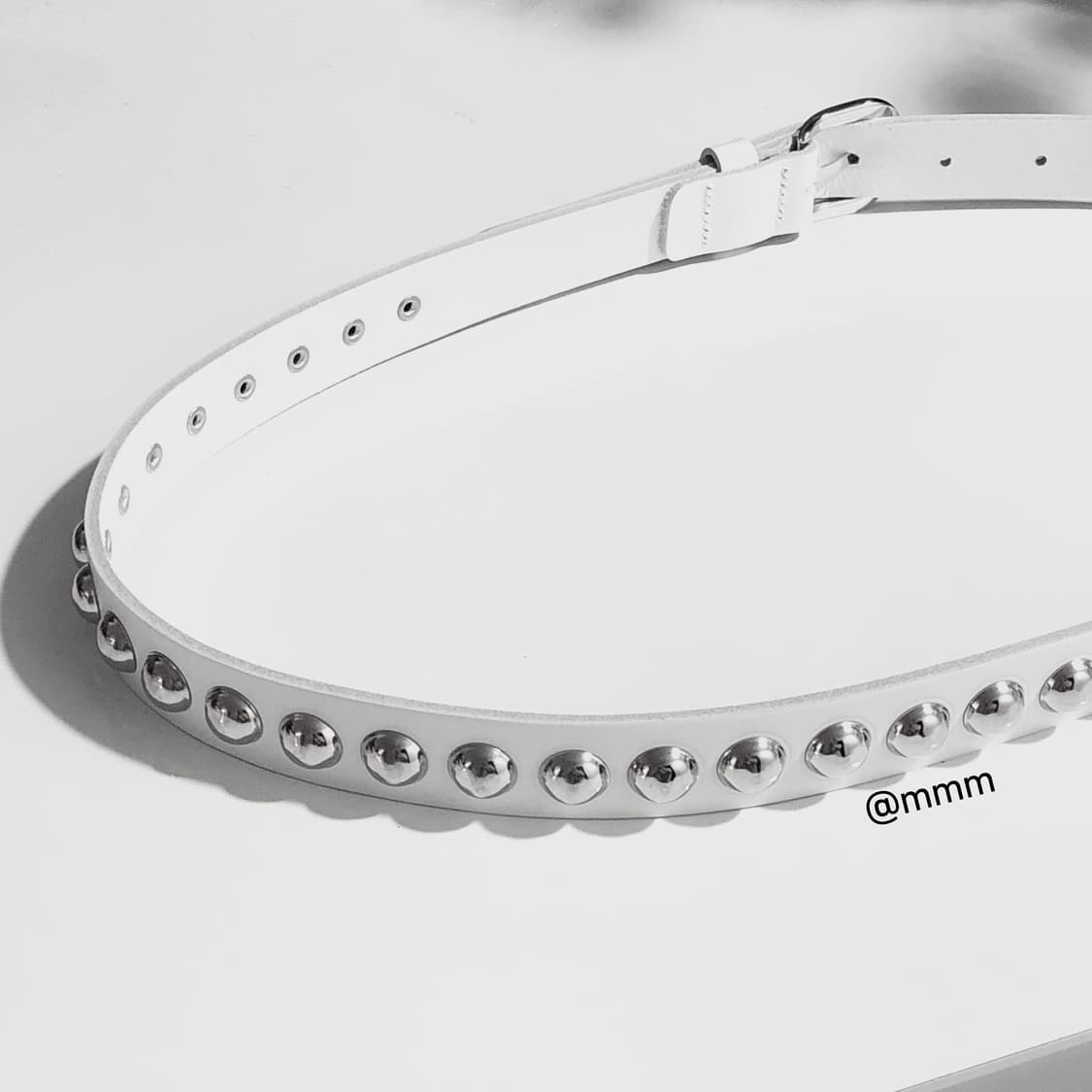 [Unisex] 빅볼 스터드 리얼가죽 벨트 화이트 상품이미지7