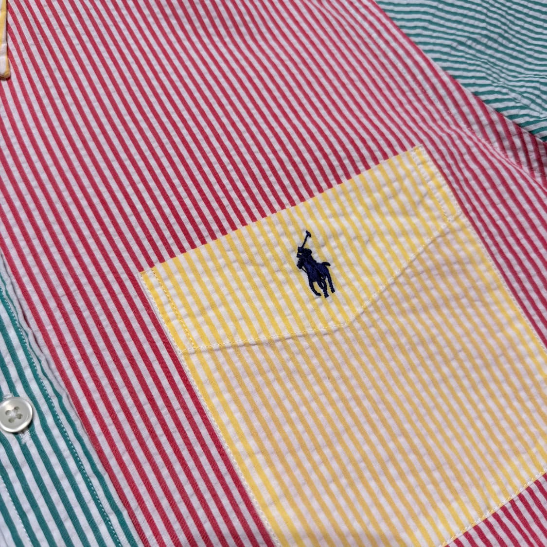 폴로랄프로렌 클래식핏 시어서커 반팔 셔츠 M 컬러블록 QR 상품이미지2